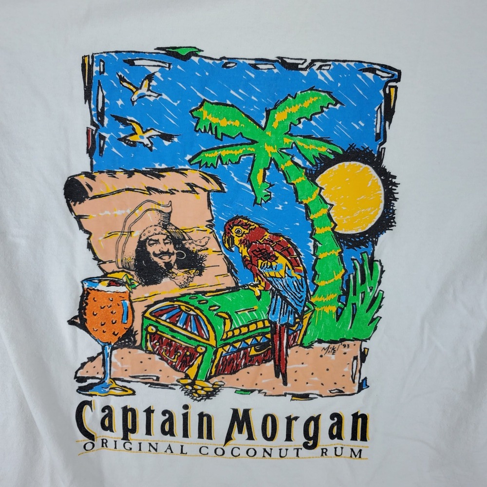 Captain‎ Morgan T-Shirt Men L White Vintage 1993 Coconut Rum Pirate Graphic Tee